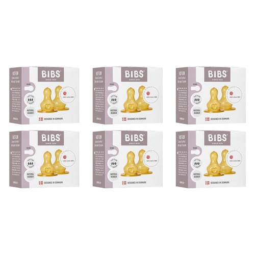 Bibs Bottle Nipple Round Latex Fast Flow 4+ Months 2 Pack Bundle of 6