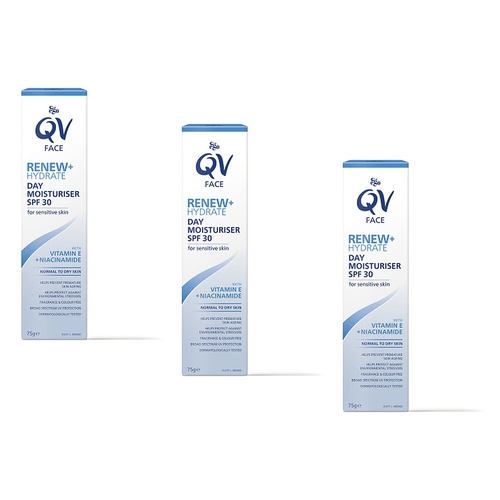 Ego QV Face Renew + Hydrate Day Moisturiser SPF30 75g Pack of 3