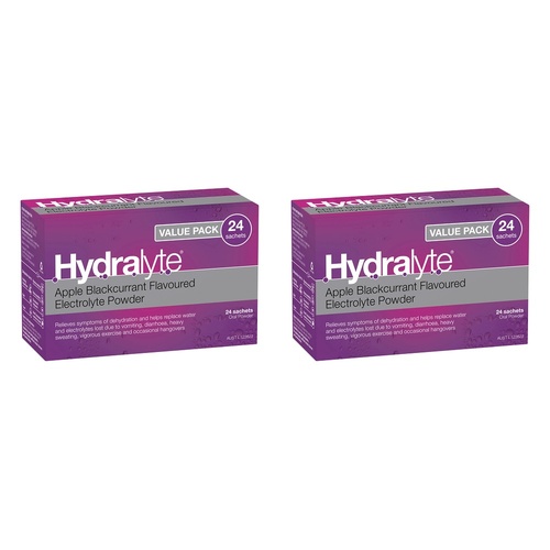 Hydralyte Apple Blackcurrant Electrolyte Powder Value Pack 24 Bundle of 2