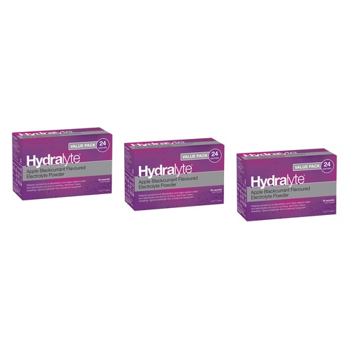 Hydralyte Apple Blackcurrant Electrolyte Powder Value Pack 24 Bundle of 3