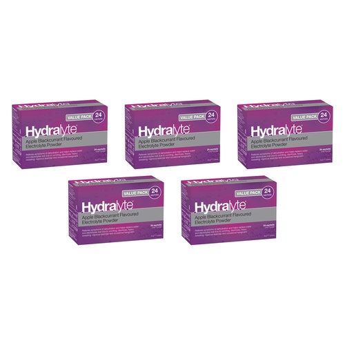 Hydralyte Apple Blackcurrant Electrolyte Powder Value Pack 24 Bundle of 5