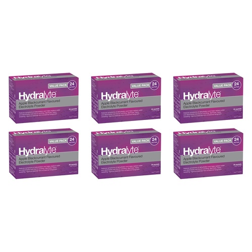 Hydralyte Apple Blackcurrant Electrolyte Powder Value Pack 24 Bundle of 6