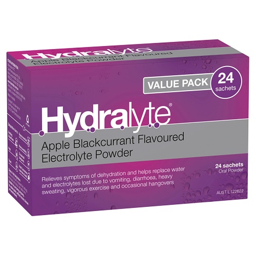 Hydralyte Apple Blackcurrant Electrolyte Powder Value Pack 24 Sachets