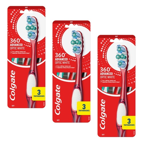 Colgate 360 Optic White Soft Toothbrush 3 Pack Bundle of 3