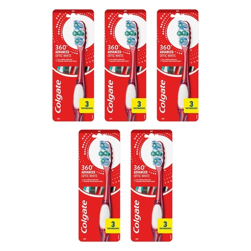 Colgate 360 Optic White Soft Toothbrush 3 Pack Bundle of 5