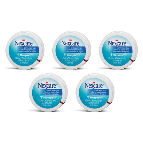 Nexcare Micropore First Aid Tape White 12.7mm x 9.1m x 24 Bundle of 5