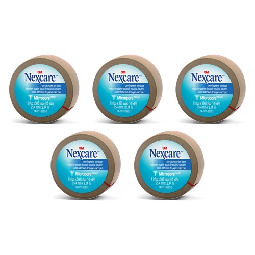 Nexcare Micropore Gentle Paper Tape Tan 25mm x 9.1m x 12 Bundle of 5