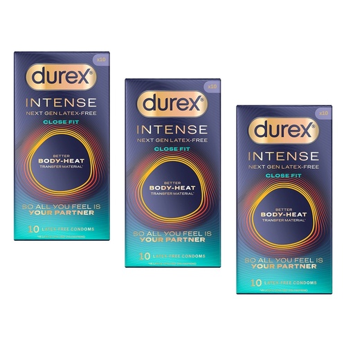 Durex Intense Close Fit Latex-Free Condoms 10 Pack Bundle of 3
