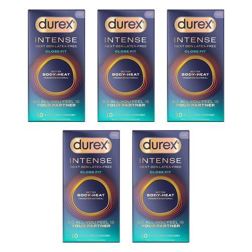 Durex Intense Close Fit Latex-Free Condoms 10 Pack Bundle of 5