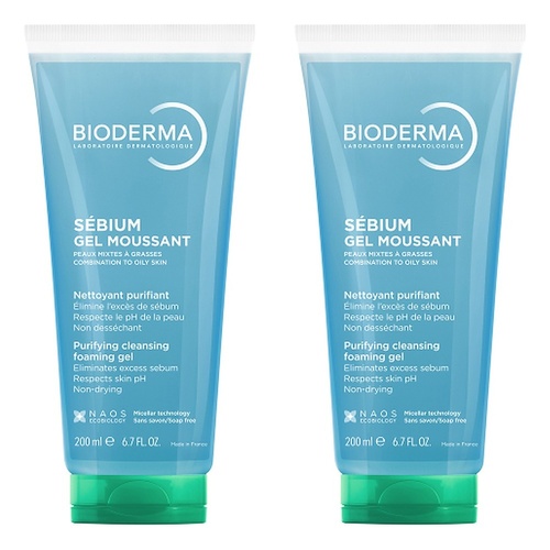 Bioderma Sébium Gel Moussant Purifying Foaming Gel Cleanser 200mL Pack of 2