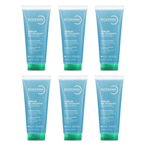 Bioderma Sébium Gel Moussant Purifying Foaming Gel Cleanser 200mL Pack of 6
