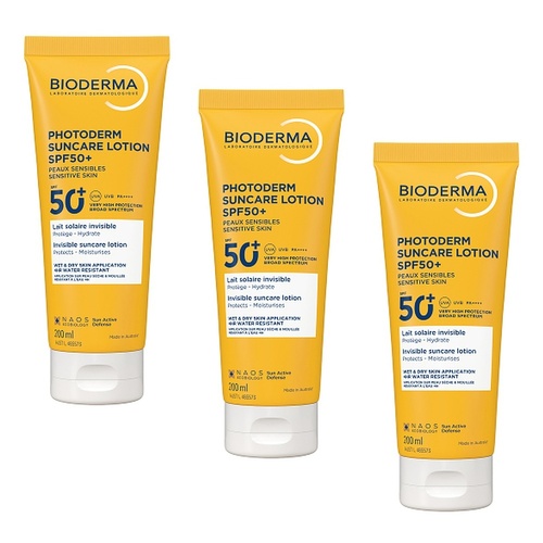 Bioderma Photoderm Suncare Lotion SPF50+ Invisible Face & Body Pack of 3
