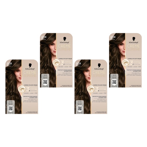 Schwarzkopf Creme Supreme 5-0 Natural Brown Hair Dye 245mL Pack of 4