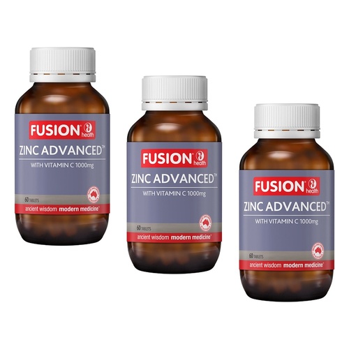 Fusion Zinc Advanced 50mg Vitamin C 60 Tablets Pack of 3