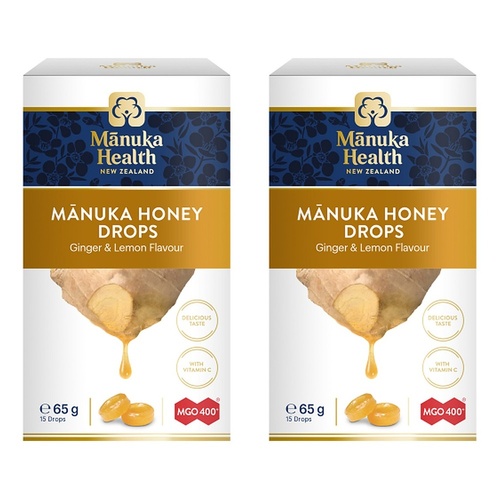 Manuka Health MGO 400+ Manuka Honey Drops Ginger & Lemon 65g Pack of 2
