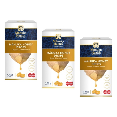 Manuka Health MGO 400+ Manuka Honey Drops Ginger & Lemon 65g Pack of 3