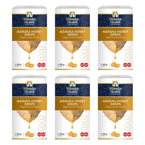Manuka Health MGO 400+ Manuka Honey Drops Ginger & Lemon 65g Pack of 6