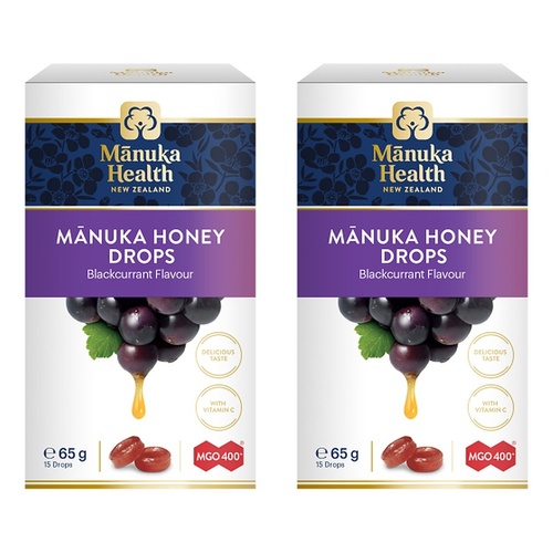 Manuka Health MGO 400+ Manuka Honey Drops Blackcurrant 65g Pack of 2