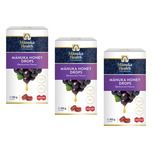 Manuka Health MGO 400+ Manuka Honey Drops Blackcurrant 65g Pack of 3