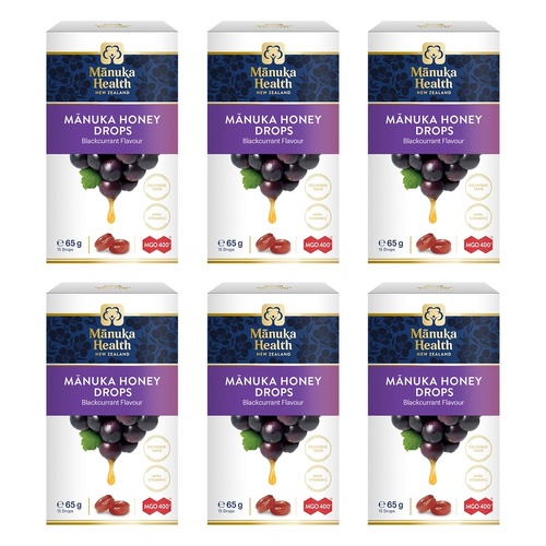 Manuka Health MGO 400+ Manuka Honey Drops Blackcurrant 65g Pack of 6