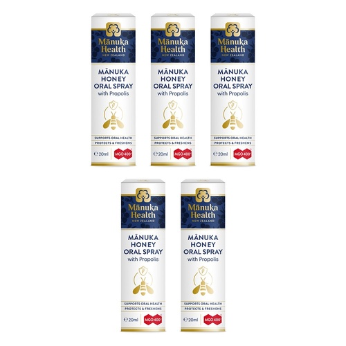 Manuka Health Manuka Honey Oral Spray with Propolis 20mL Pack of 5