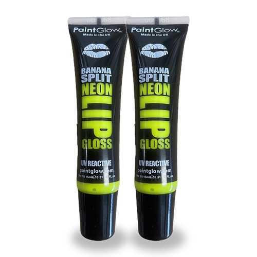 Paintglow 15ml Banana Split Flavoured Neon Yellow UV Lip Gloss Pack of 2