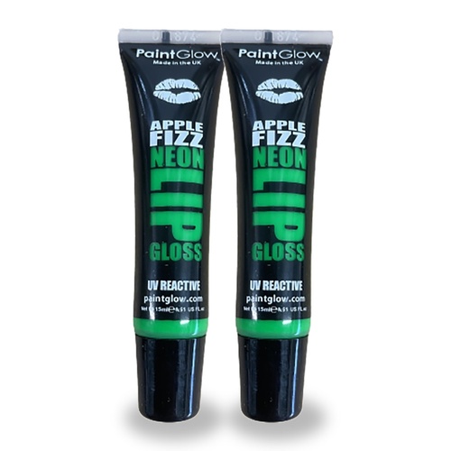 Paintglow 15ml Apple Fizz Flavoured Neon Green UV Lip Gloss Pack of 2