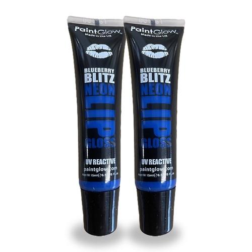 Paintglow 15ml Blueberry Blitz Flavoured Neon Blue UV Lip Gloss Pack of 2