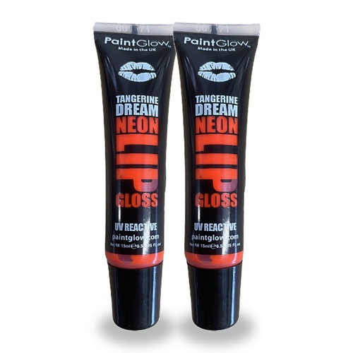 Paintglow 15ml Tangerine Dream Flavoured Neon Orange UV Lip Gloss Pack of 2