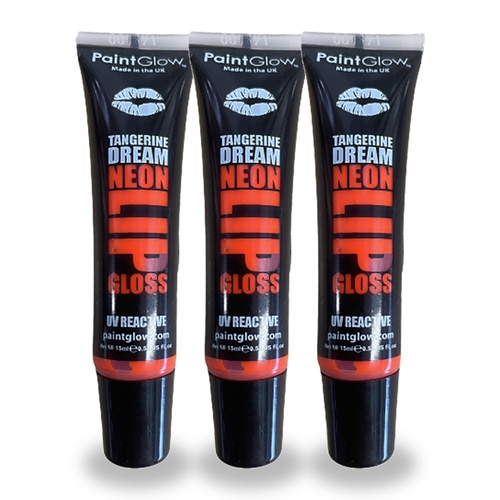 Paintglow 15ml Tangerine Dream Flavoured Neon Orange UV Lip Gloss Pack of 3