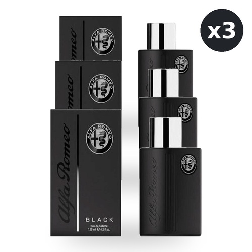 Alfa Romeo Black Eau De Toilette EDT 125ml Spray Pack of 3