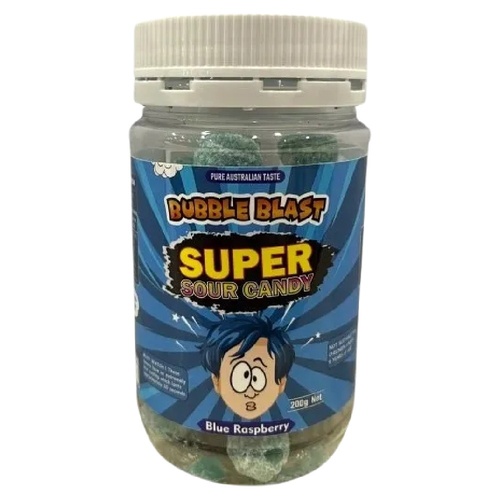 Bubble Blast Super Sour Blue Raspberry Candy 200g Australian Made Tangy Sweets
