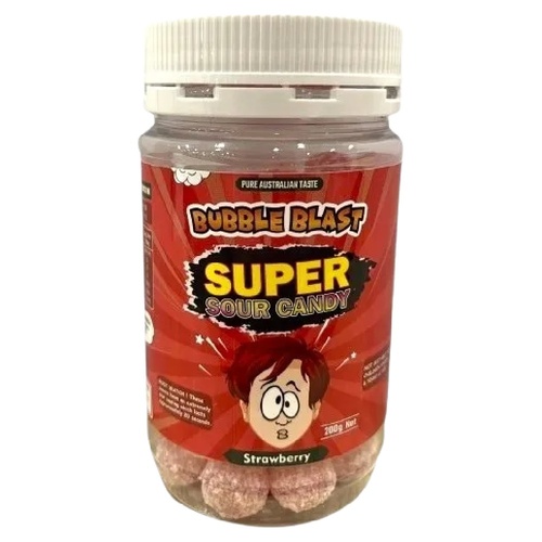 Bubble Blast Super Sour Strawberry Candy 200g Australian Made Tangy Sweets