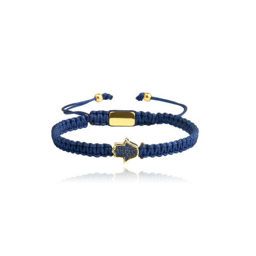 Culturesse Sacha Pave Hamsa Hand Bracelet (Gold Charm Blue String)