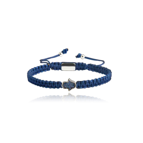 Culturesse Sacha Pave Hamsa Hand Bracelet (Silver Charm Blue String)