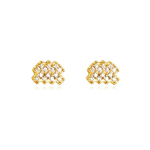 Culturesse Aquarius Artisan Zirconia Pavé Stud Earrings (Gold)