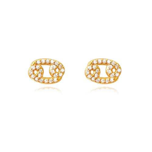 Culturesse Cancer Artisan Zirconia Pavé Stud Earrings (Gold)