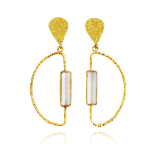 Culturesse Kloe 24K Cats Eye Stone Earrings