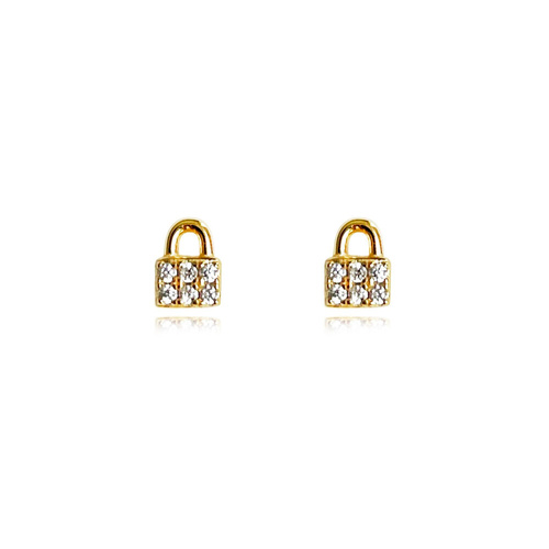 Culturesse Arcelia Diamante Padlock Stud Earrings (Gold)