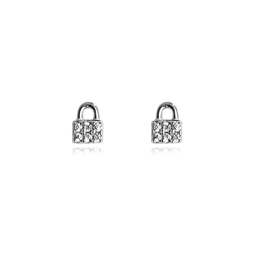 Culturesse Arcelia Diamante Padlock Stud Earrings (Silver)