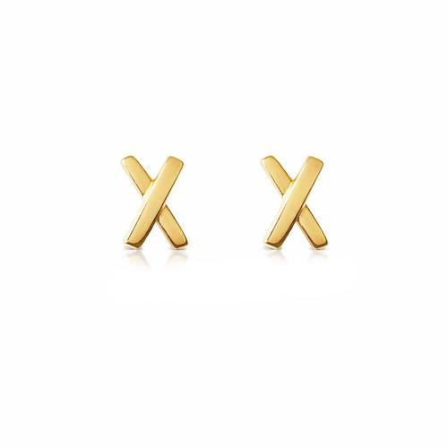 Culturesse Kiss Kiss Dainty Cross Earrings (Gold)