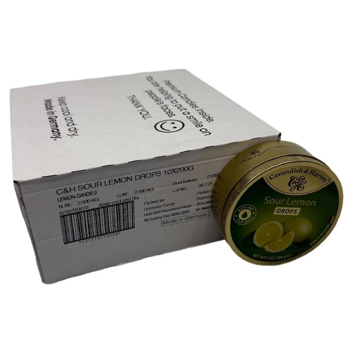 Cavendish & Harvey Sour Lemon Drops 200g Tin Sweets Fruit Candy Lollies x 10