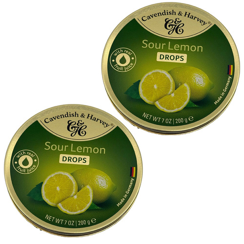 Cavendish & Harvey Sour Lemon Drops 200g Tin Sweets Candy Fruit Lollies x 2