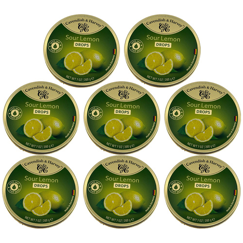 Cavendish & Harvey Sour Lemon Drops 200g Tin Sweets Candy Fruit Lollies x 8