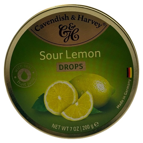Cavendish & Harvey Sour Lemon Drops 200g Tin Sweets Boiled Candy Fruit Lollies