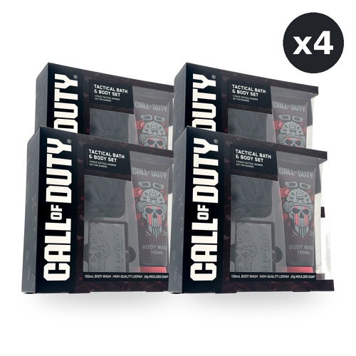 Call of Duty Tactical Bath & Body Set Body Wash 150ml Moulded Soap 65g Loofa Pack of 4