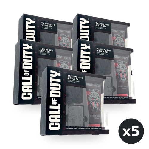 Call of Duty Tactical Bath & Body Set Body Wash 150ml Moulded Soap 65g Loofa Pack of 5