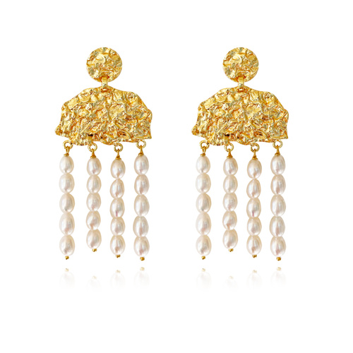 Culturesse Jacinthe 24K Sculpture Pearl Drop Earrings (Imperfect No.4)