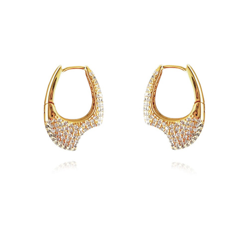 Culturesse Marlowe Artisan Shard-Edge Diamante Huggie Earrings (Gold)