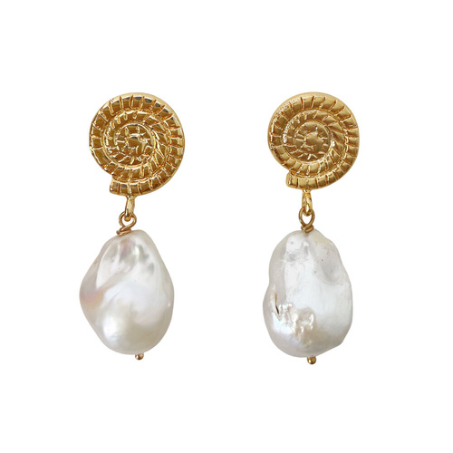 Culturesse Aurelia 24K Baroque Pearl Drop Earrings (Imperfect No.1)